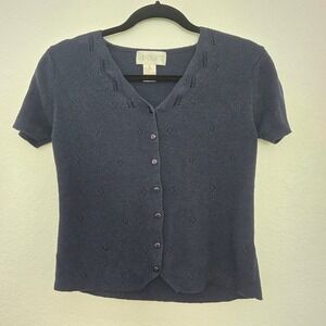 Womens Knit Top Short Sleeve Square‎ Neck Ribbed Casual Basic Navy Blue